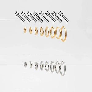 10 Pcs Gold & Silver Stainless Steel Huggie Hoop Earrings - 2.5mm Thick, 13-30mm Sizes.