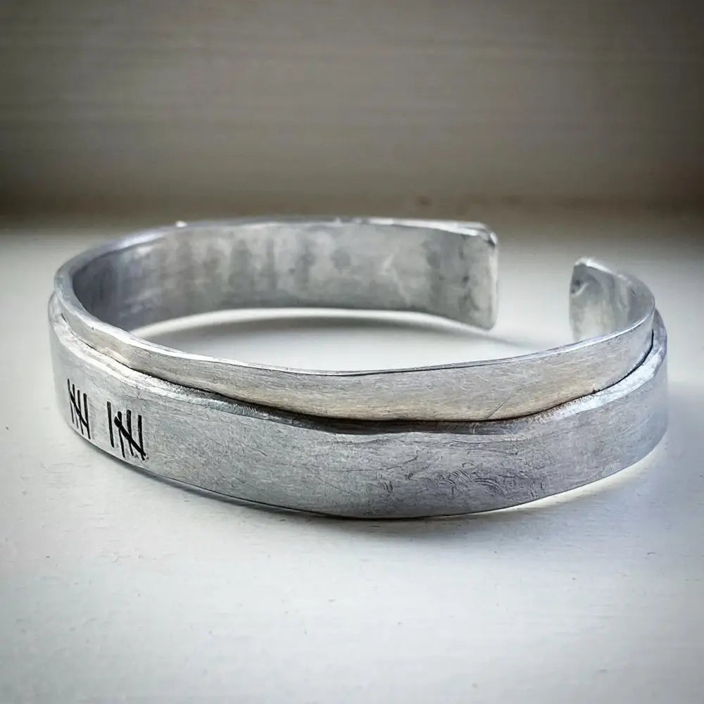 10 Year Anniversary Hand Stamped Aluminium Tally Mark Cuff Bracelet Gift.