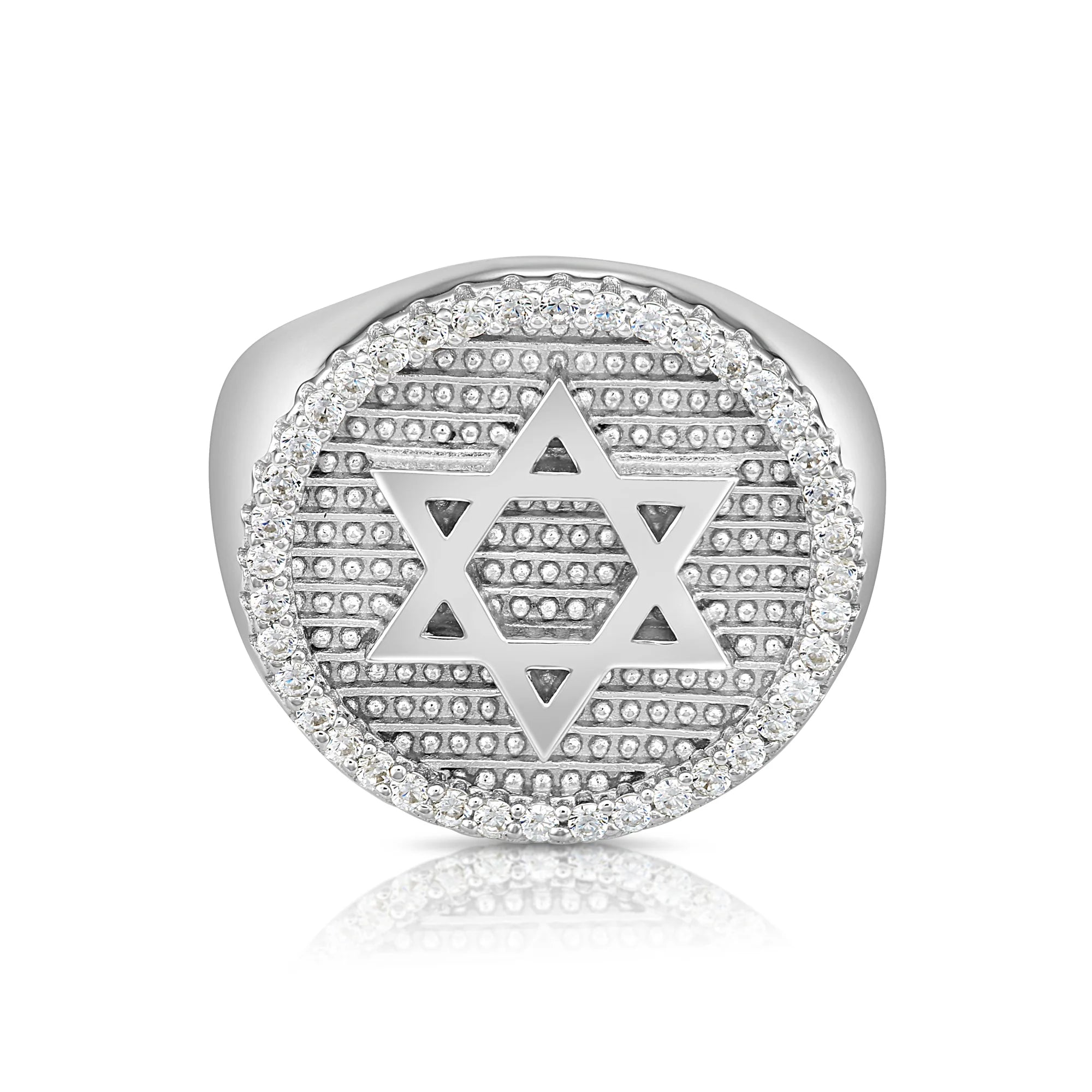Solid 925 Sterling Silver Star of David Pave Signet Statement Pinky Band Ring