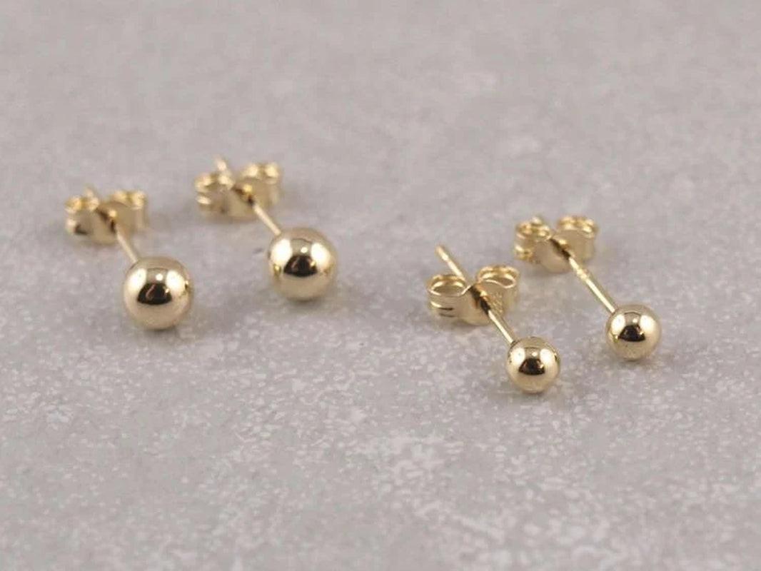 14K Solid Gold Minimalist Round Ball Stud Earrings - 4mm, 7mm, & 8mm Options.