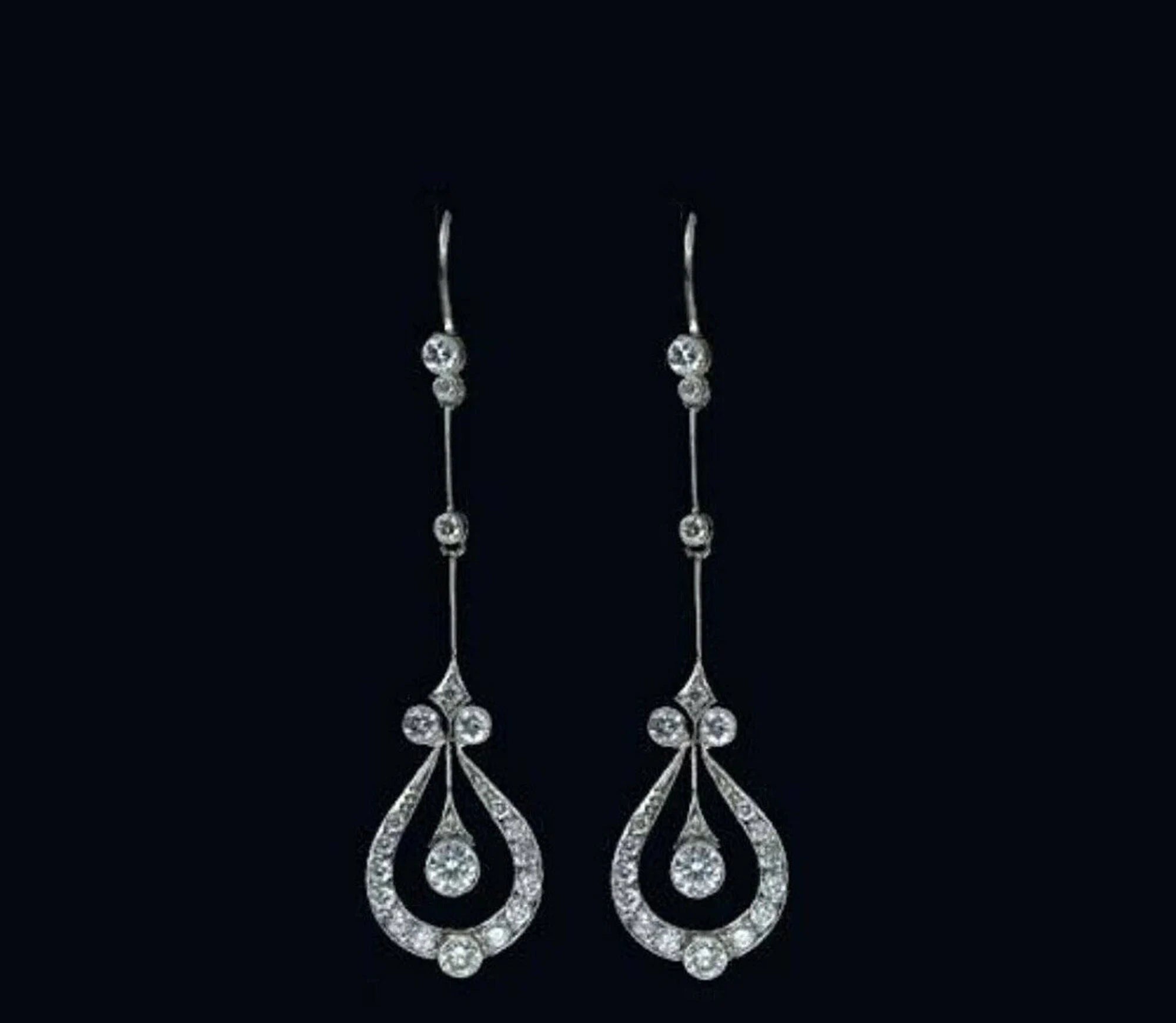 Long Drop Party Wear Earring, round Cut Moissanite Diamond Dangle Drop Earring, Art Nouveau Style Earring, Lever Back Earring, Birthday Gift