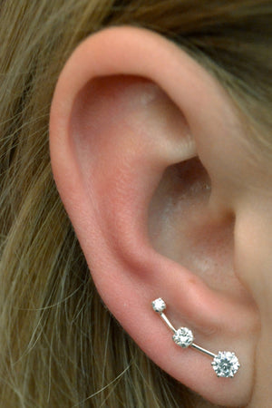 CZ Mini Ear Climber • Sterling Silver or Gold • Only One Piercing Needed • EP02-3