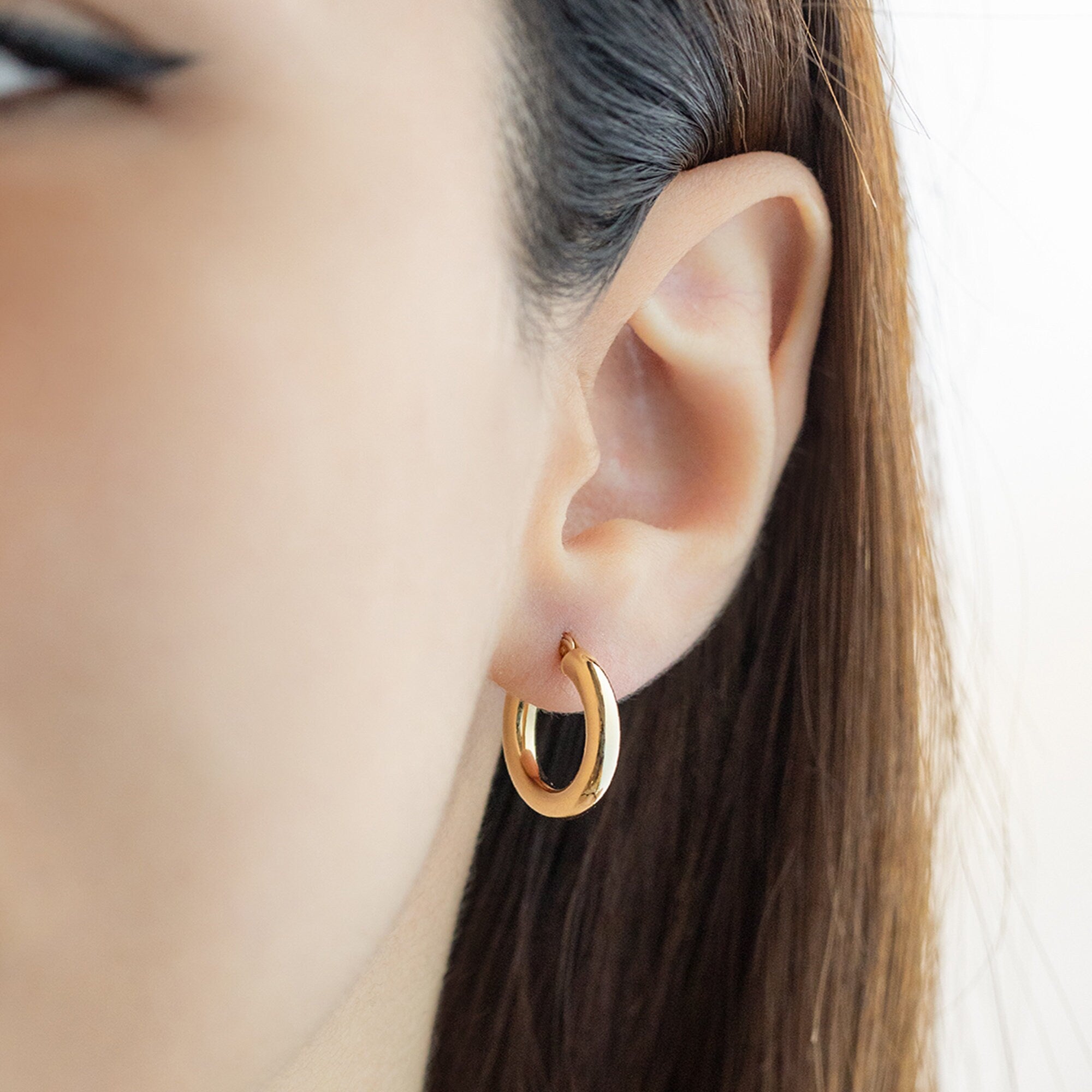 14K Yellow Gold Hoop Earrings, Sizes 16Mm 21Mm 26Mm 31Mm 37Mm, 3Mm Thick, Classic Hoop Earrings, 14K Gold Hoops, Gift, Stacking Earrings