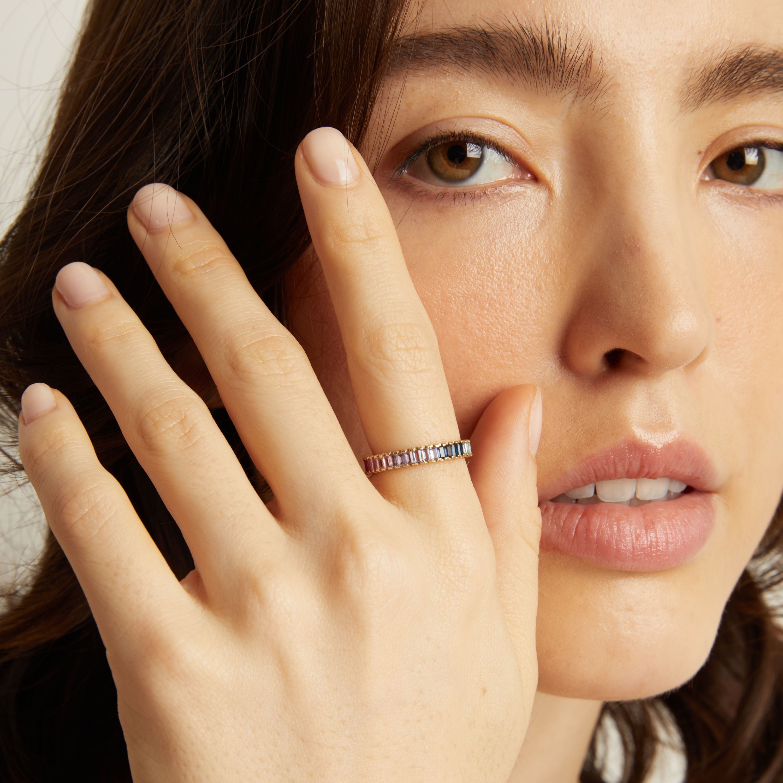Ombré Rainbow Baguette Eternity Ring NikNenz™ Premium Gold & Diamonds
