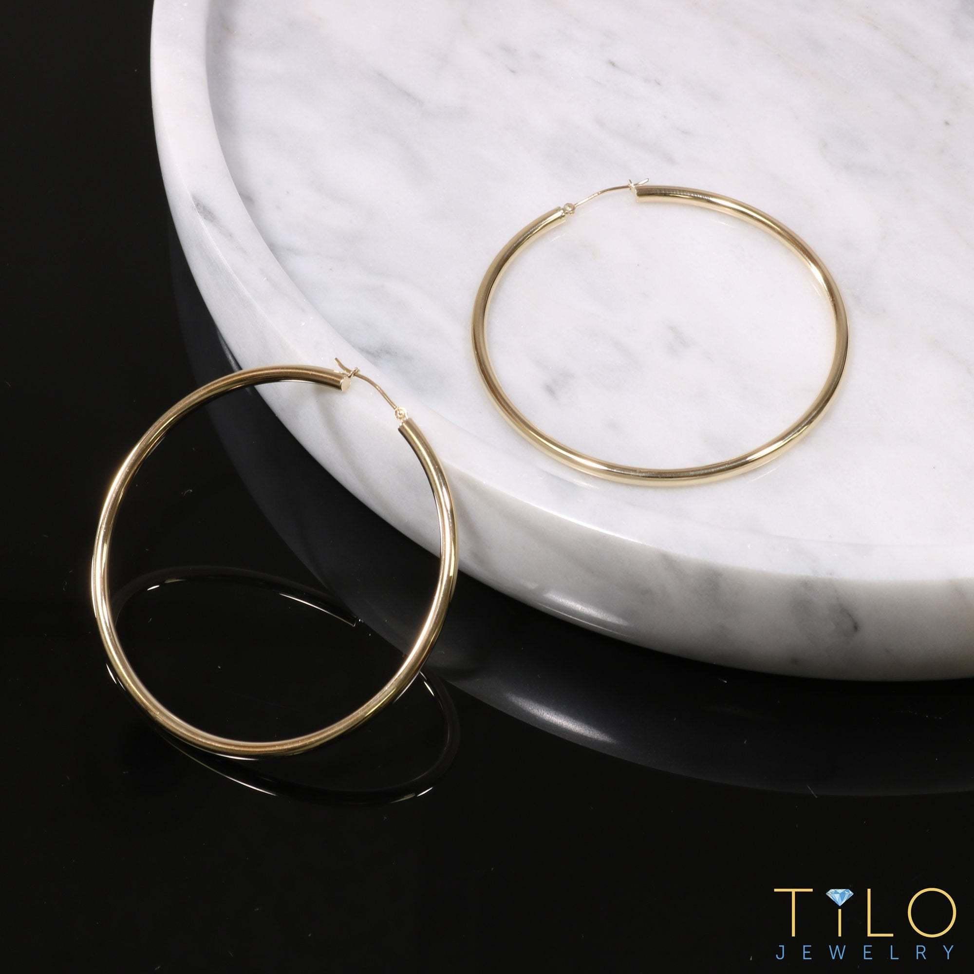 Stunning 14K Yellow Gold Large Hoop Earrings - Bold & Classy 1.75 Inch Design.