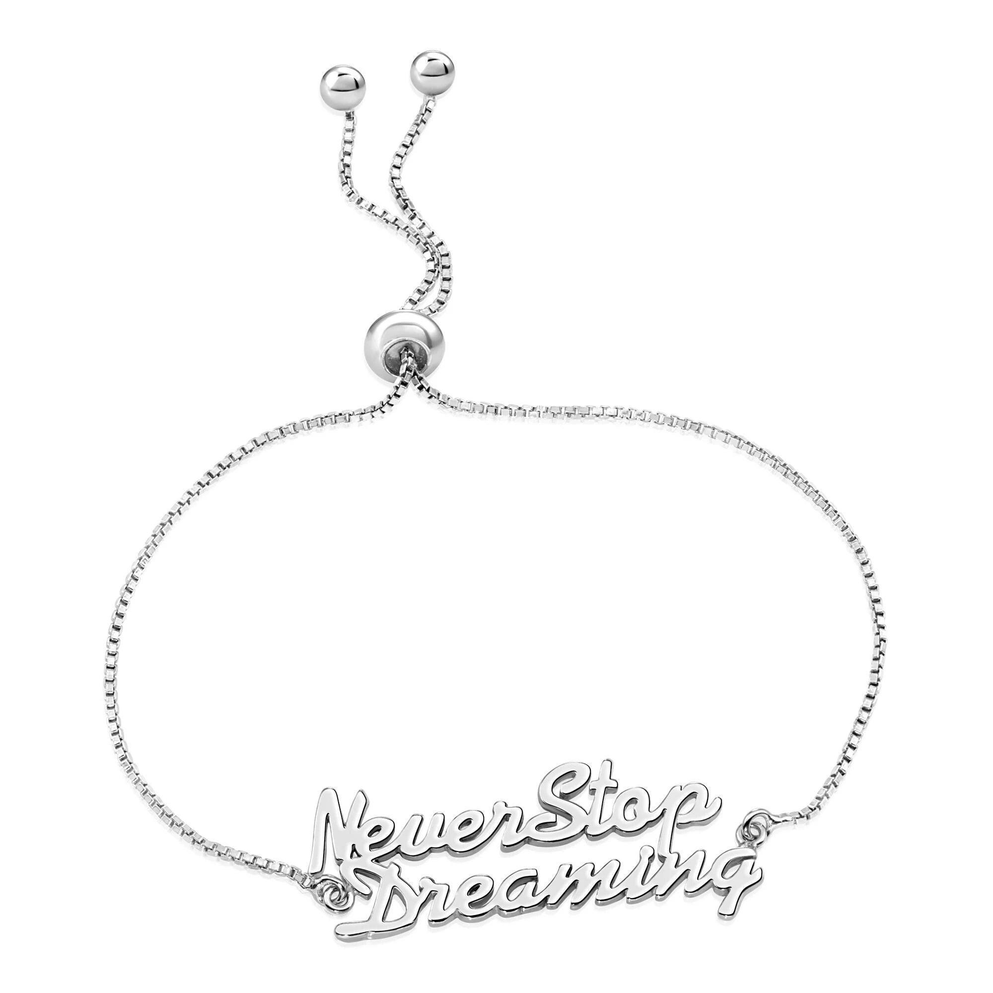 Never Stop Dreaming Adjustable 925 Sterling Silver Bracelet - Handmade Jewelry Gift.