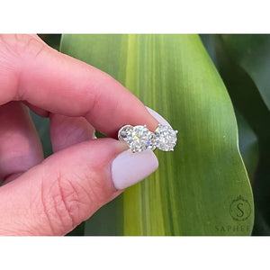 10K Gold Moissanite Stud Earrings | Screw Back round Cut Solitaire | Everyday Diamond Alternative Earrings