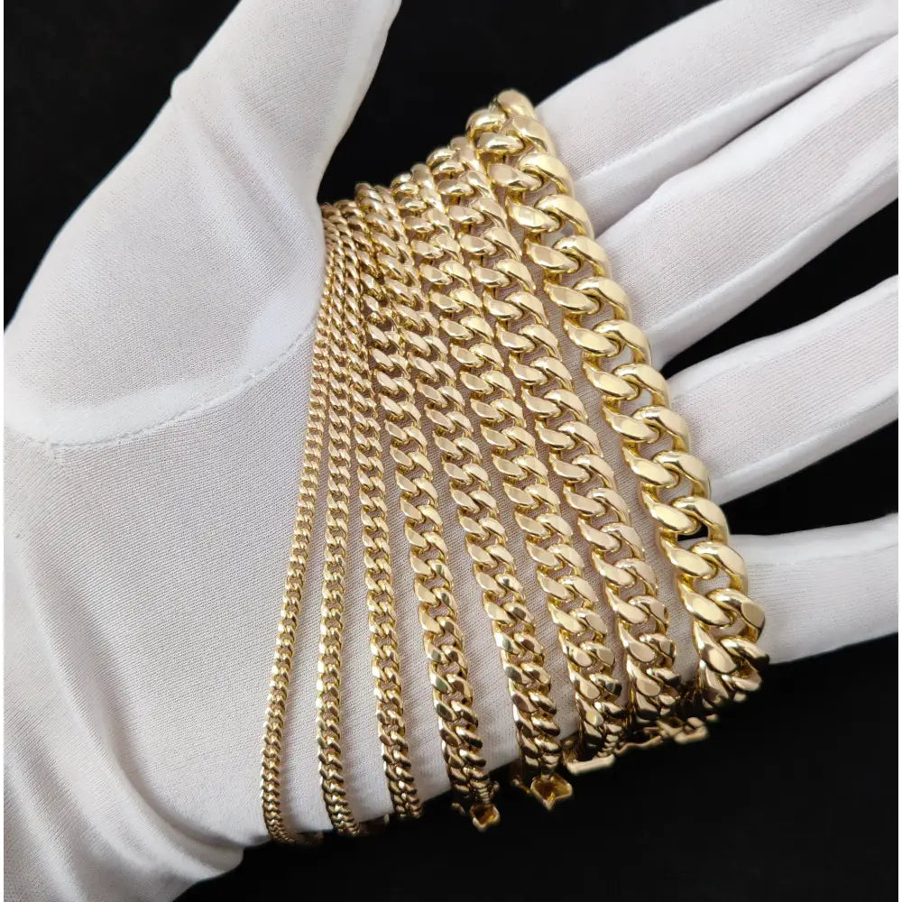 10K Real Gold Miami Cuban Chain Bracelet , 10K Yellow Gold 3-11.5 Mm Men and Women,10K Gold Chain,10K Real Gold Miami Cuban Bracelet