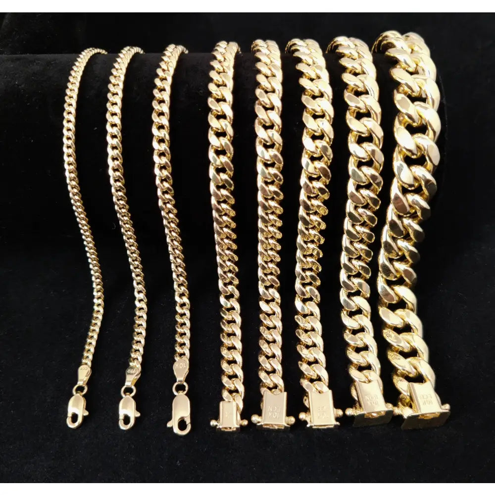 10K Real Gold Miami Cuban Chain Bracelet , 10K Yellow Gold 3-11.5 Mm Men and Women,10K Gold Chain,10K Real Gold Miami Cuban Bracelet