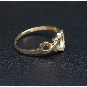 10K Real Solid Yellow Gold Infinity Heart Ring, 10K Solid Gold Women Heart Ring, Infinity Symbol Gemstone Gold Ring, Valentine'S Day