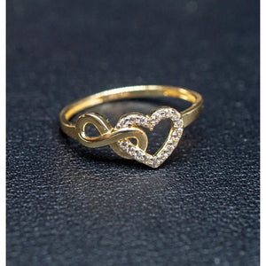 10K Real Solid Yellow Gold Infinity Heart Ring, 10K Solid Gold Women Heart Ring, Infinity Symbol Gemstone Gold Ring, Valentine'S Day