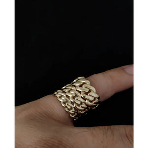 10K Real Yellow Gold Miami Cuban Chain Ring, 5.5Mm 7.5Mm 9.5Mm, Solid 10K Gold Ring for Men and Women, 10K Solid Gold Miami Cuban Ring