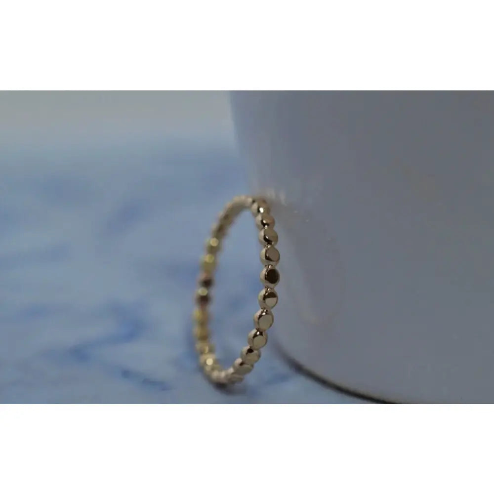 10K Solid Gold Bead Ring: Dainty Handmade Stacking Ring