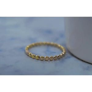 10K Solid Gold Bead Ring: Dainty Handmade Stacking Ring