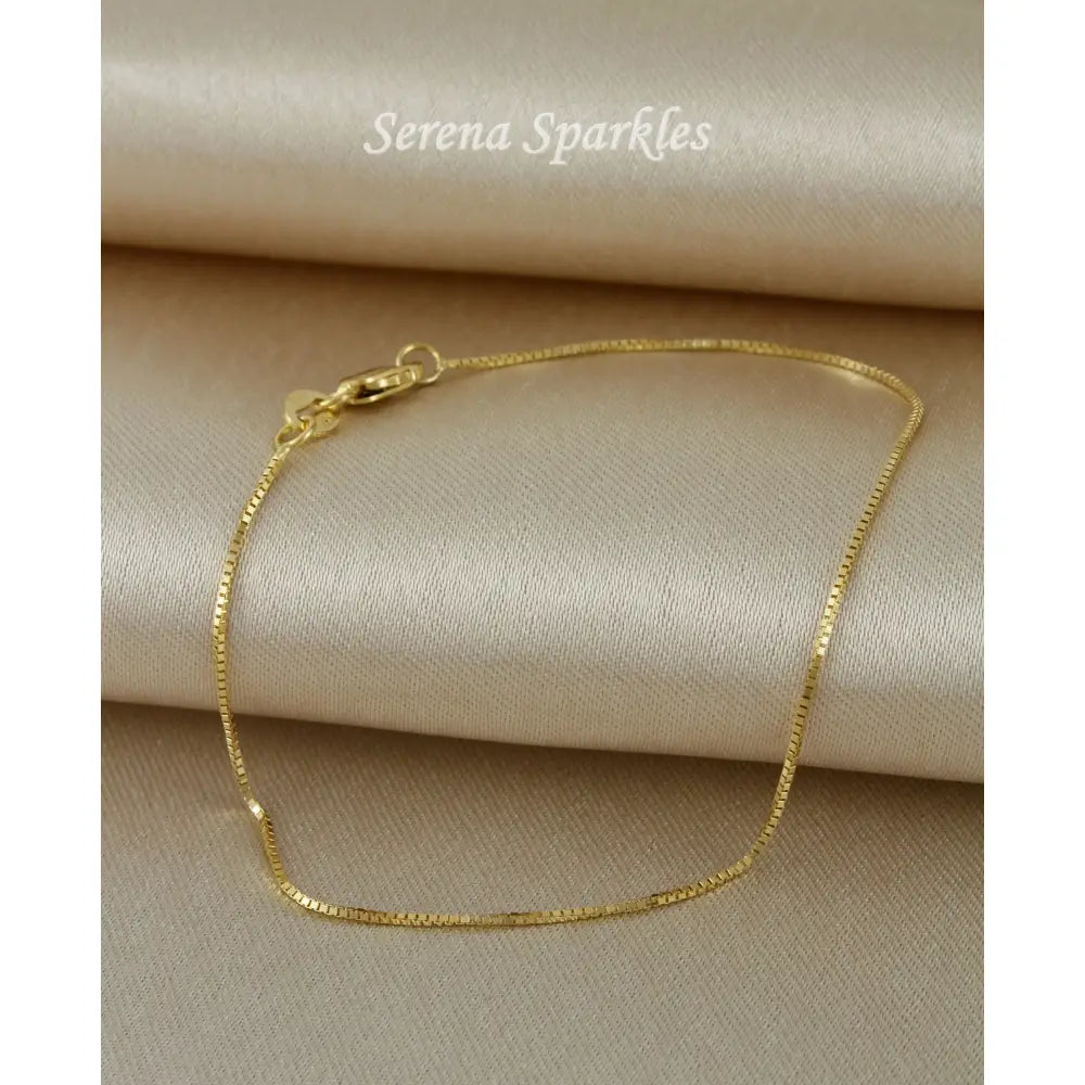 10K Solid Gold Box Chain Bracelet, Box Gold Chain Bracelet, Dainty Gold Bracelet, Layering Gold Bracelet, Stackable Gold Bracelet for Women