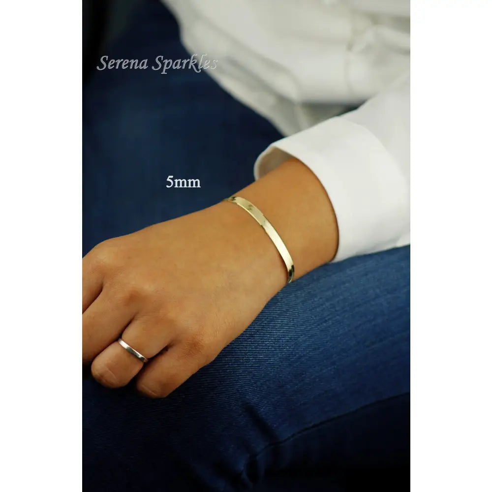 10K Solid Gold Herringbone Chain Bracelet Made in Italy, Real Gold Snake Chain Bracelet 3Mm, 4Mm, 5Mm
