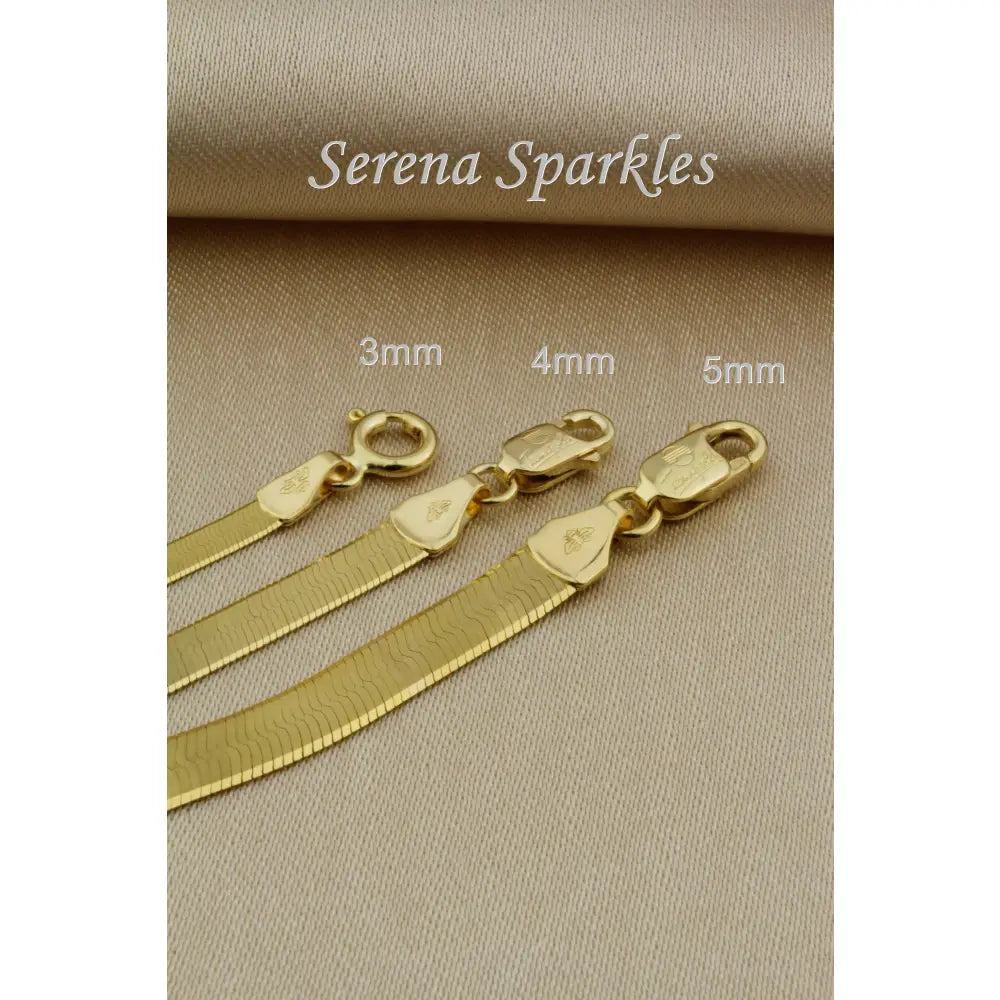 10K Solid Gold Herringbone Chain Bracelet Made in Italy, Real Gold Snake Chain Bracelet 3Mm, 4Mm, 5Mm