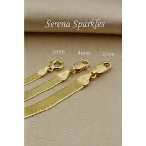 10K Solid Gold Herringbone Chain Bracelet Made in Italy, Real Gold Snake Chain Bracelet 3Mm, 4Mm, 5Mm
