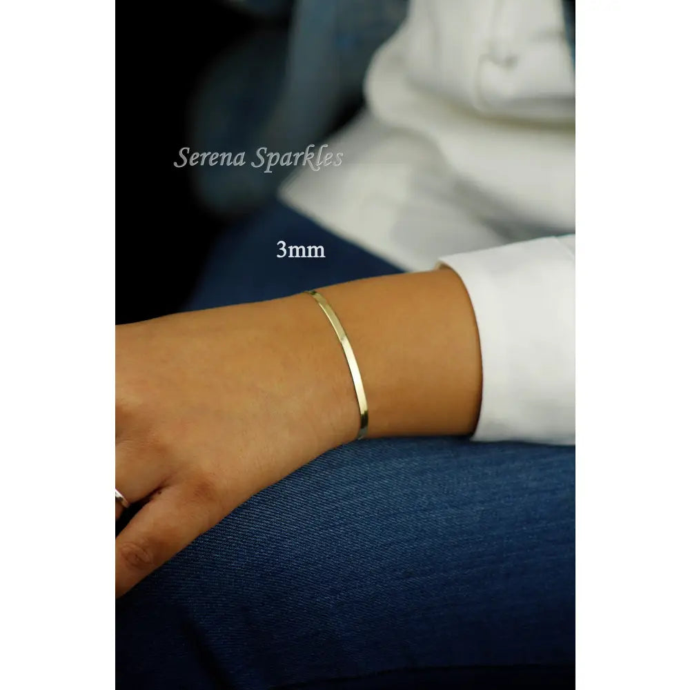 10K Solid Gold Herringbone Chain Bracelet Made in Italy, Real Gold Snake Chain Bracelet 3Mm, 4Mm, 5Mm