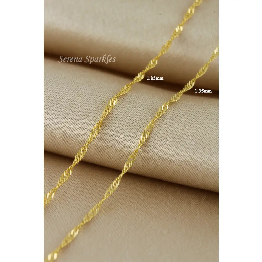 10K Solid Gold Twisted Chain Anklet, Real Gold Singapore Chain Anklet, Dainty Chain Anklet for Everyday, Gold Anklet for Women