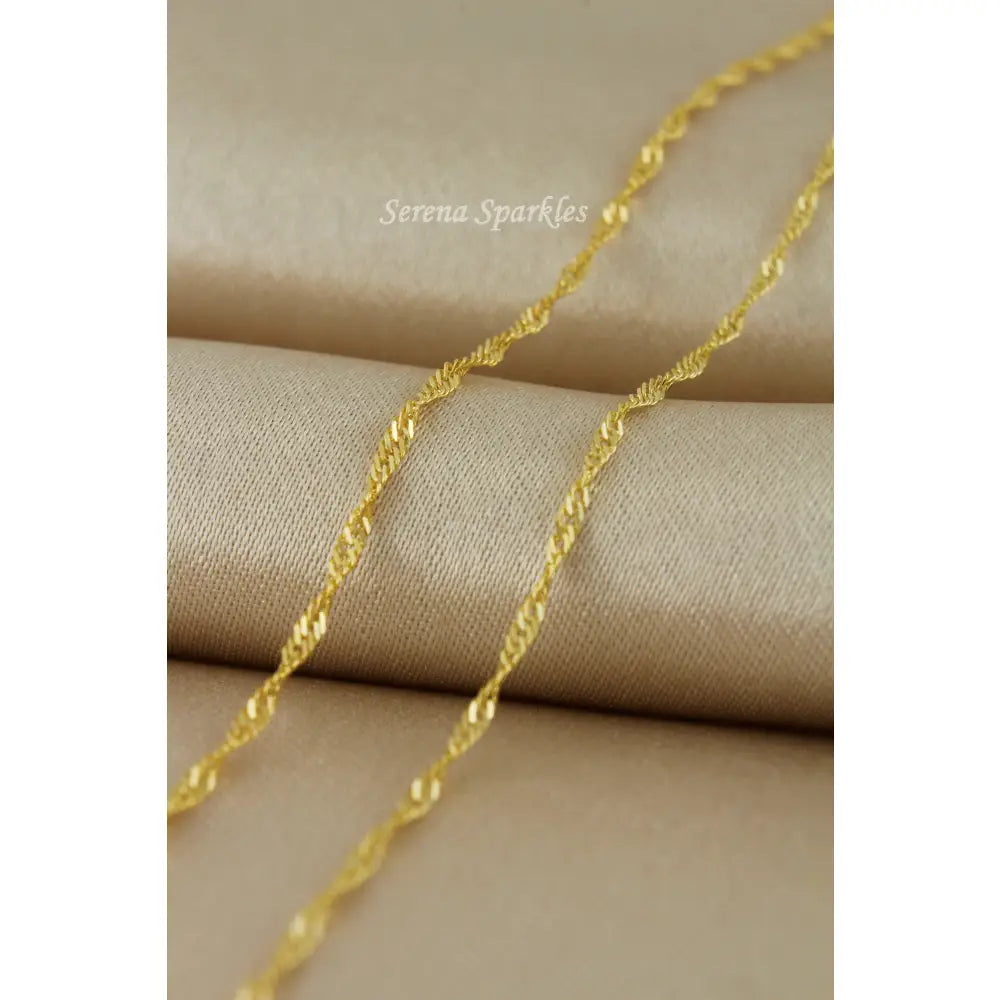 10K Solid Gold Twisted Chain Anklet, Real Gold Singapore Chain Anklet, Dainty Chain Anklet for Everyday, Gold Anklet for Women