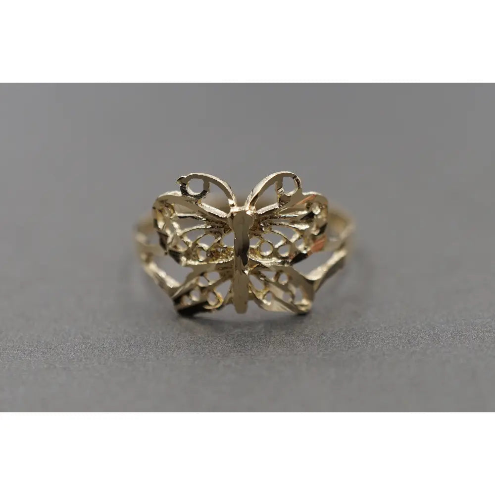 10K Solid Yellow Gold 0.45" Diamond Cut Butterfly Band Ring.