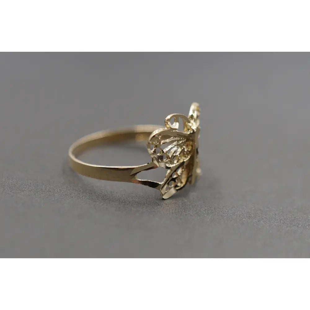 10K Solid Yellow Gold 0.45" Diamond Cut Butterfly Band Ring.