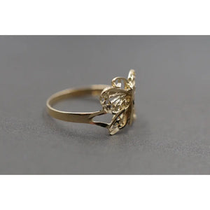 10K Solid Yellow Gold 0.45" Diamond Cut Butterfly Band Ring.
