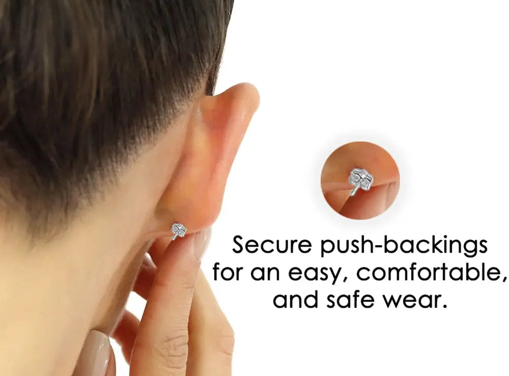10K White Gold Classic Solitaire Stud Earrings with Pushbacks