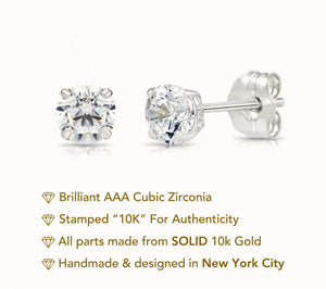 10K White Gold Classic Solitaire Stud Earrings with Pushbacks
