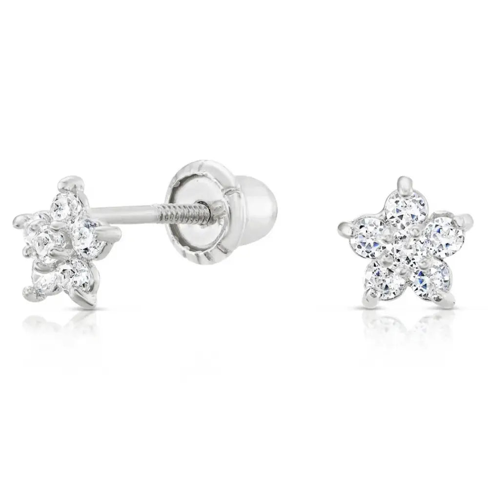 10K White Gold Tiny Star Studs, Screwback