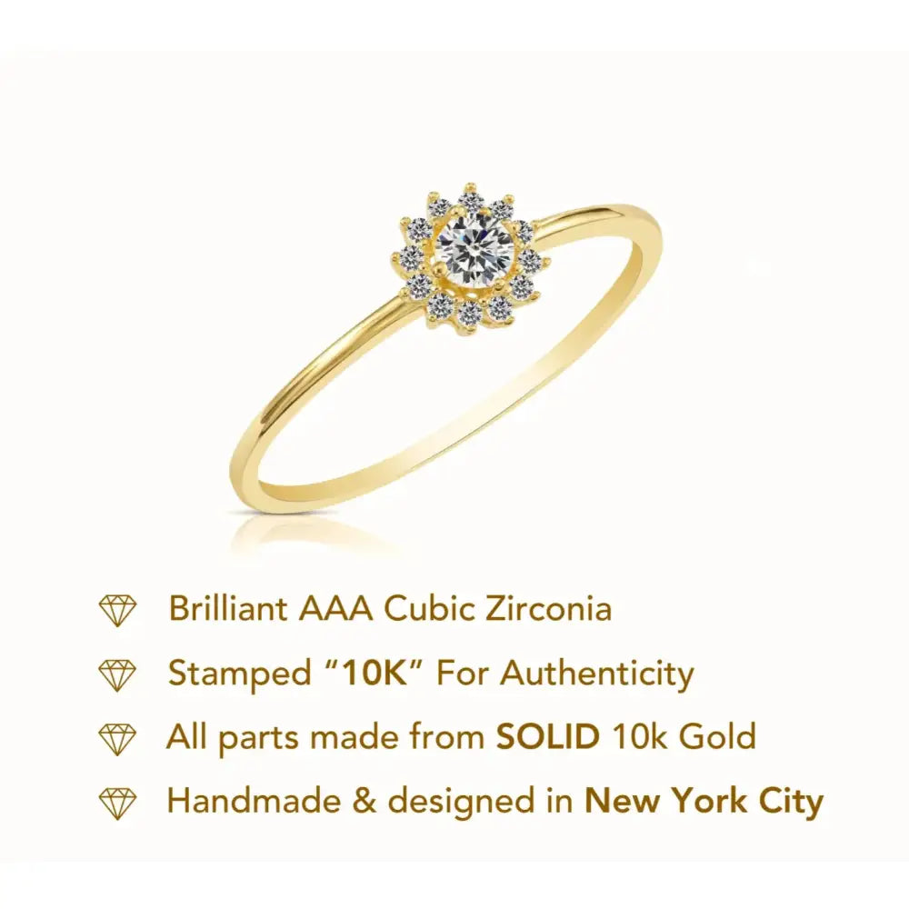 10K Yellow Gold Dainty Flower Ring - Perfect Floral Gift for Her Birthdays & Everyday Elegance.