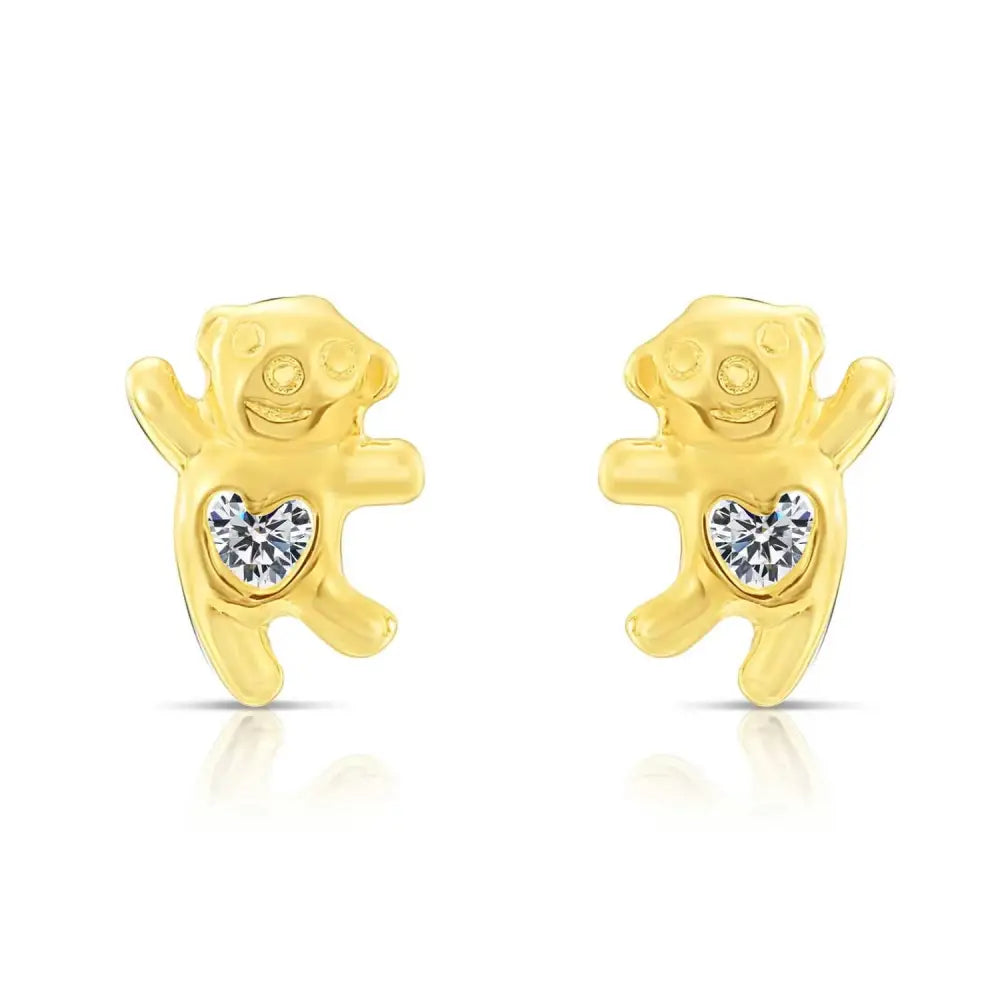 10K Yellow Gold Dancing Bear Stud Earrings