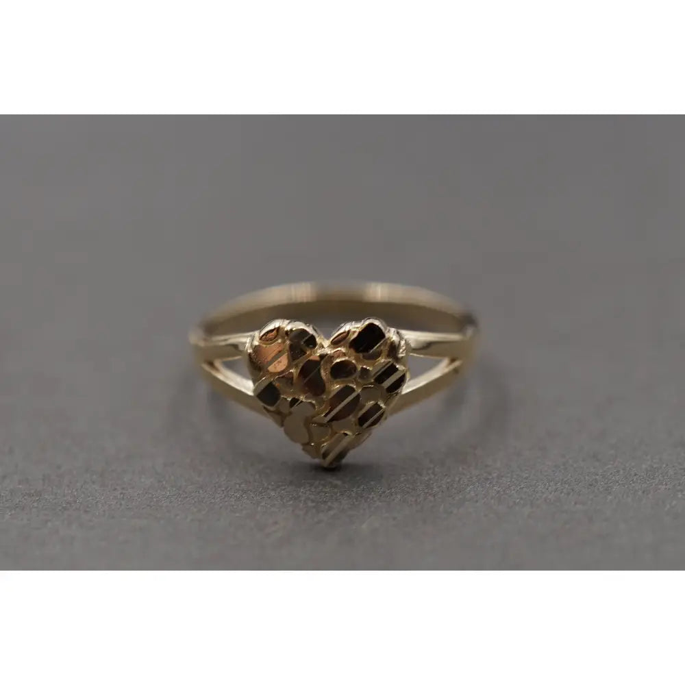 10K Yellow Gold Diamond Cut Heart Nugget Ring