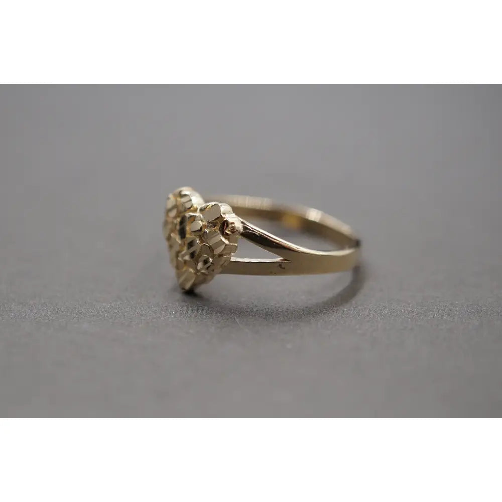 10K Yellow Gold Diamond Cut Heart Nugget Ring