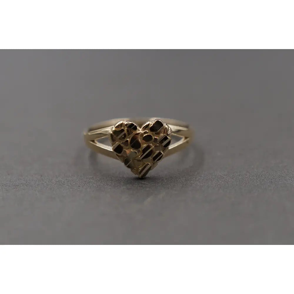 10K Yellow Gold Diamond Cut Heart Nugget Ring