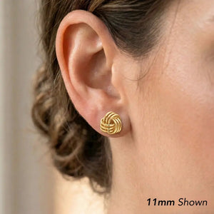 10K Yellow Gold Love Knot Stud Earrings, Pushback
