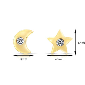 10K Yellow Gold Star and Moon Stud Earrings