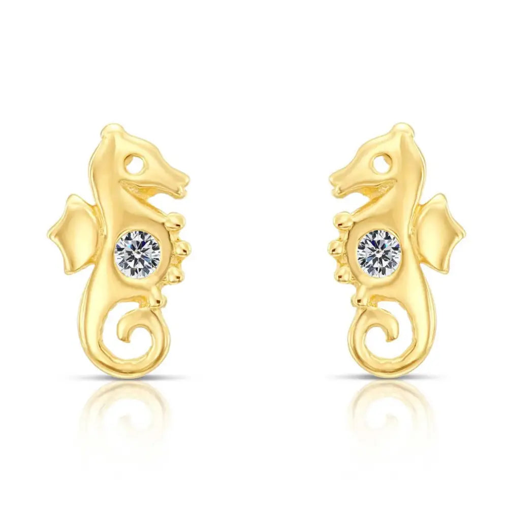 10K Yellow Gold Tiny Seahorse Stud Earrings