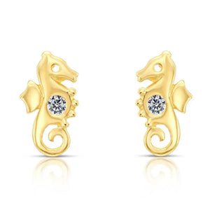 10K Yellow Gold Tiny Seahorse Stud Earrings