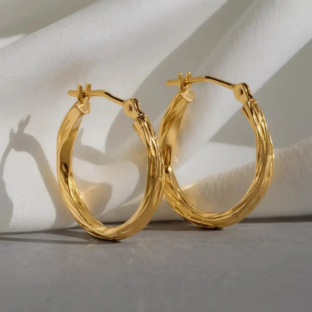10K Yellow Gold Twisted Classic Hoop Earrings, Diamond-Cut round Hoops, Solid Yellow Gold Shiny Hoops, Handmade with Love, by TILO Jewelry