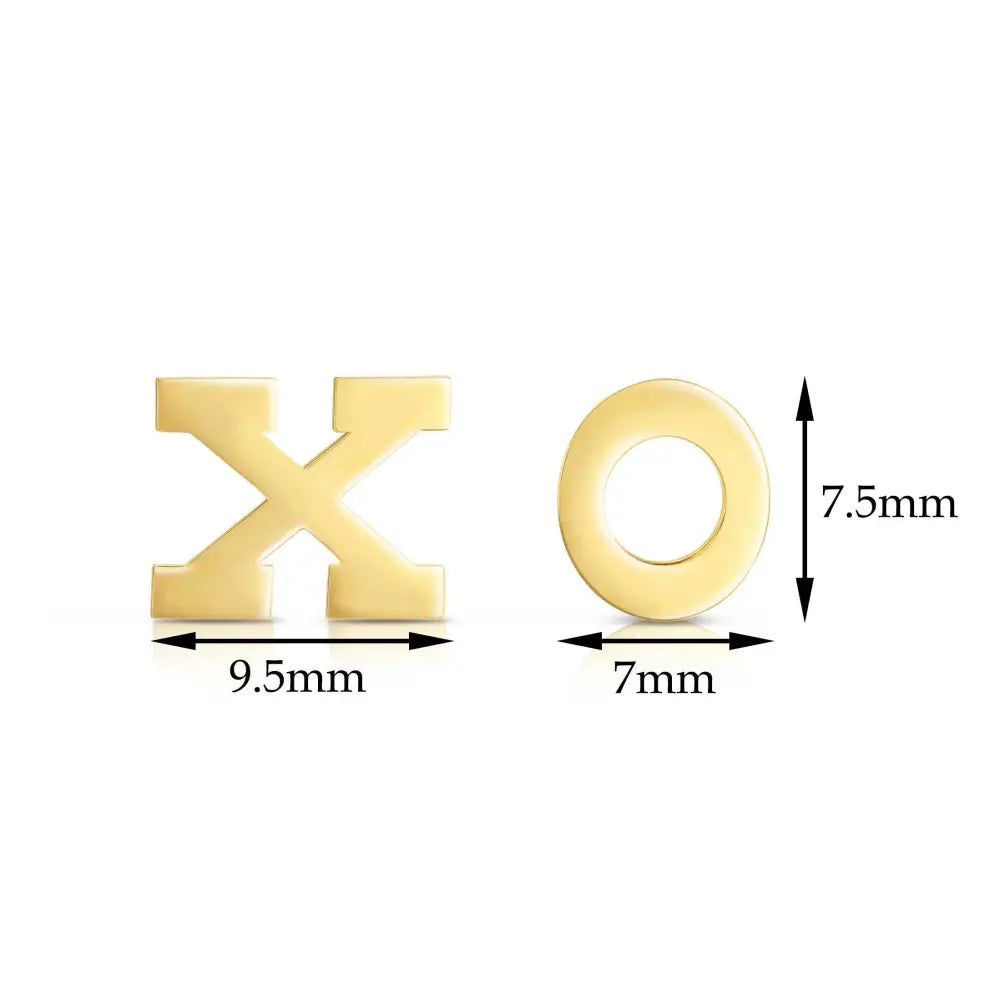10K Yellow Gold XO Stud Earrings, Hugs and Kisses