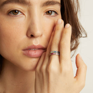 Ombré Rainbow Baguette Eternity Ring NikNenz™ Premium Gold & Diamonds