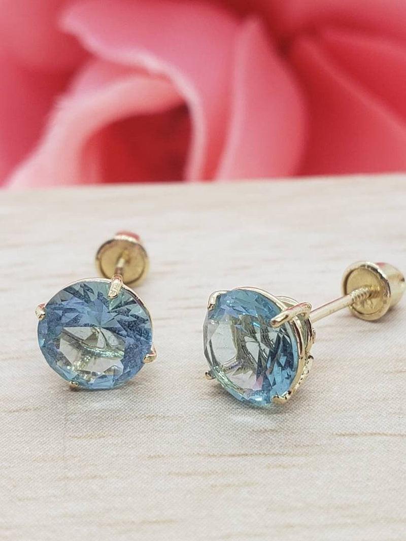 Beautiful 14K Solid Gold Aquamarine Screw Back Stud Earrings – Perfect March Birthstone Gift!.