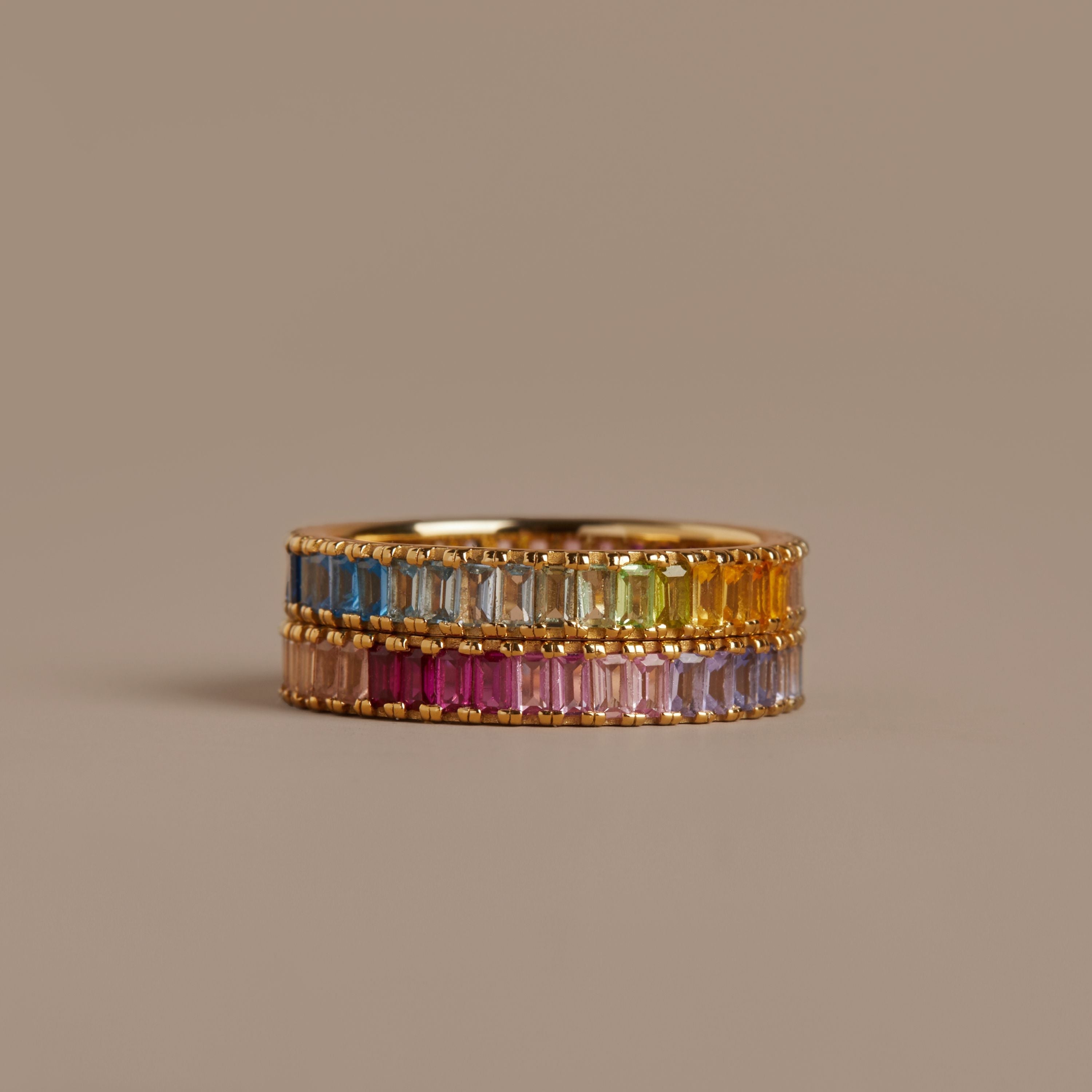 Ombré Rainbow Baguette Eternity Ring NikNenz™ Premium Gold & Diamonds