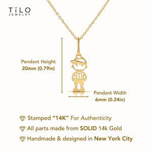 Stunning 14K Yellow Gold Little Boy Pendant with Elegant 18" Necklace.