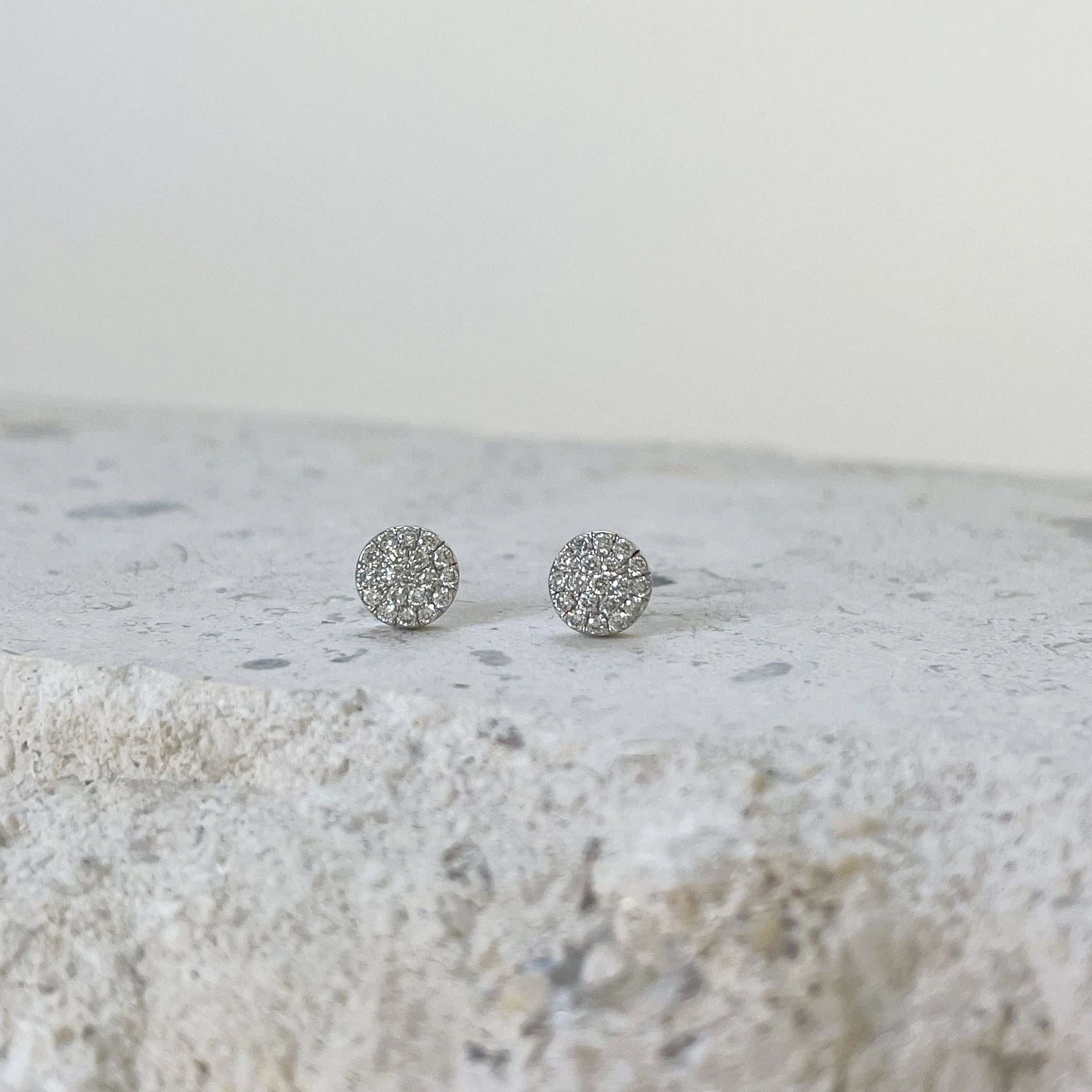 14K Solid Gold round Pave Diamond Studs