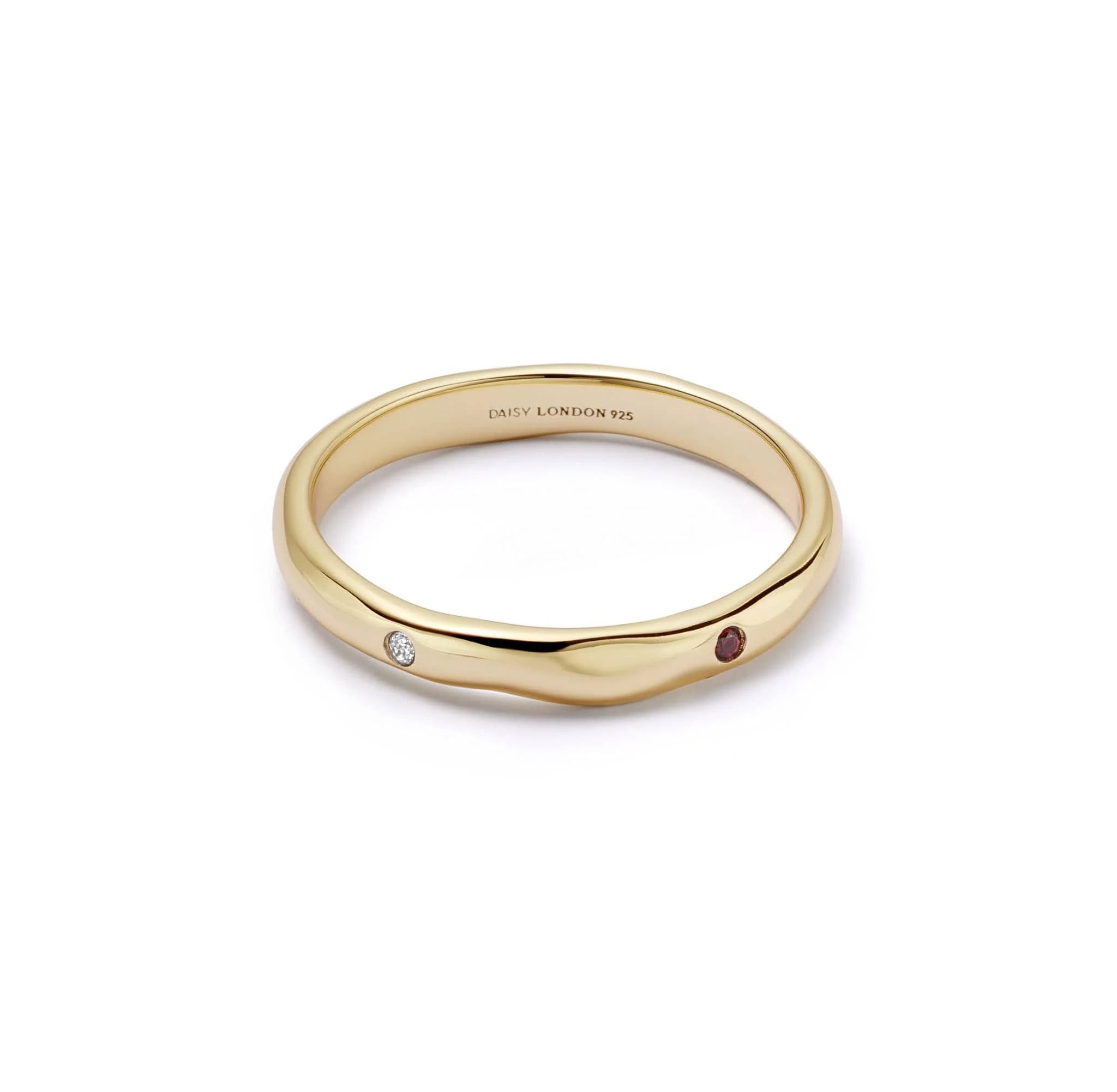 Estée Lalonde Garnet & Sapphire Band Ring 18Ct Gold Plate
