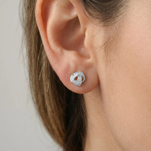 Solid 14K Gold Brilliant CZ Love Knot Twist Studs, 7Mm, with Screwbacks
