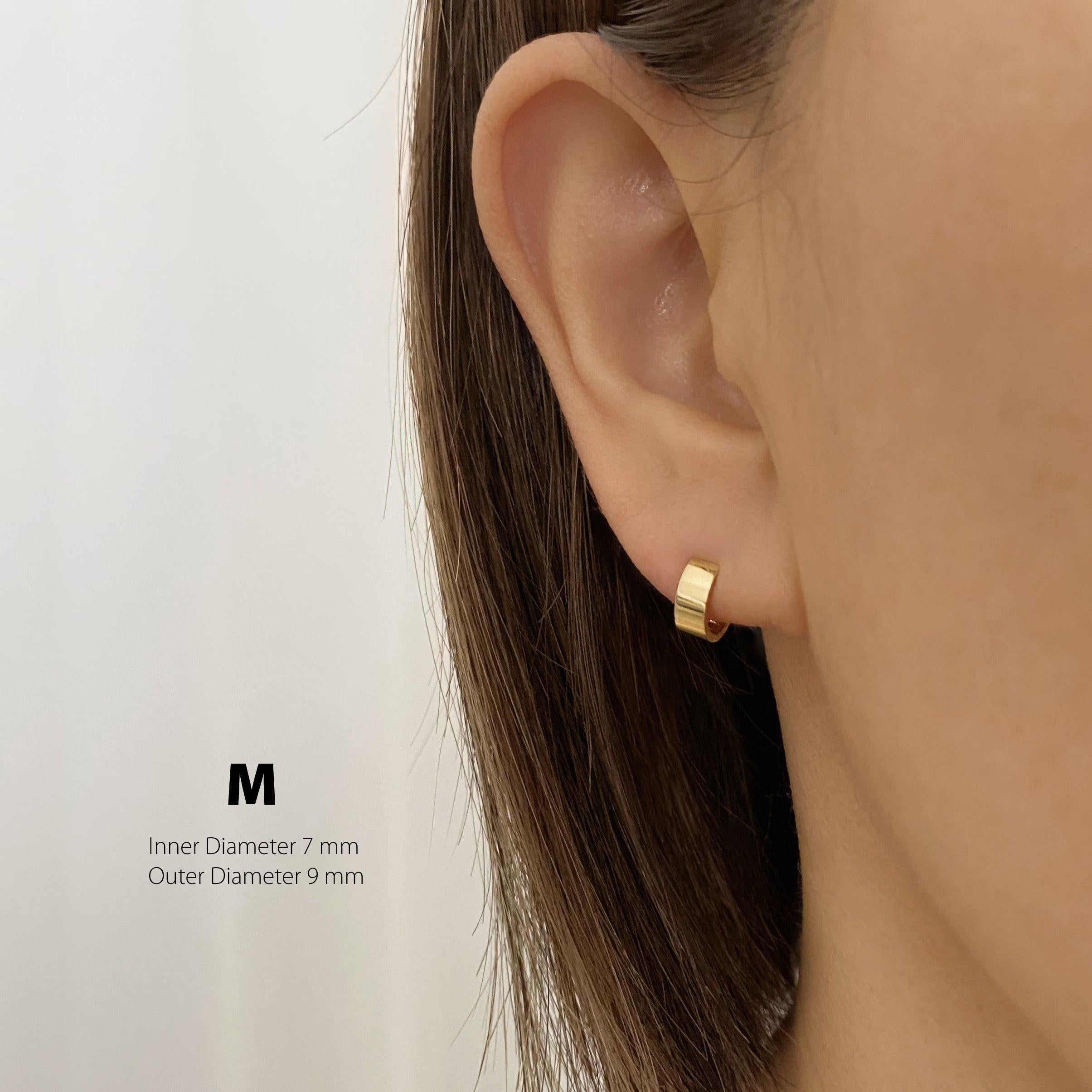 Elegant 14K Solid Gold Wide Huggie Hoop Earrings - Bold and Stylish.